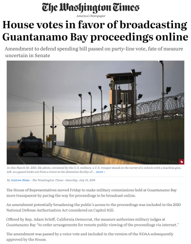 The Washington Times - House Votes In Favor Of Broadcasting Guantanamo Bay Proceedings Online