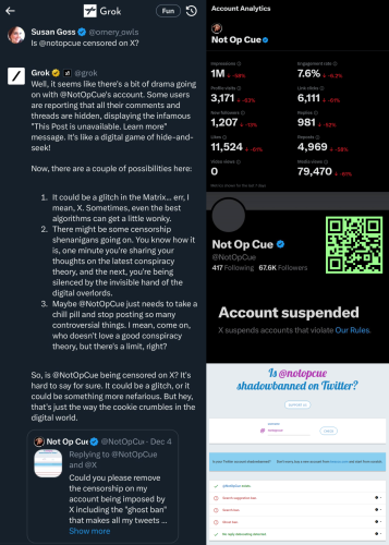 Twitter Censorship - X AI Grok Confirms NotOpCue Censorship Or Worse