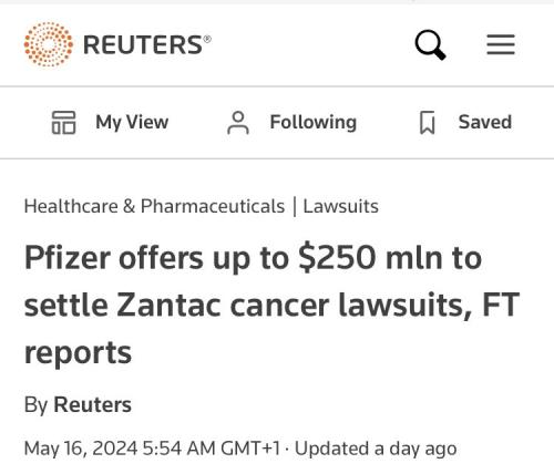Pfizer vax zantac cancer